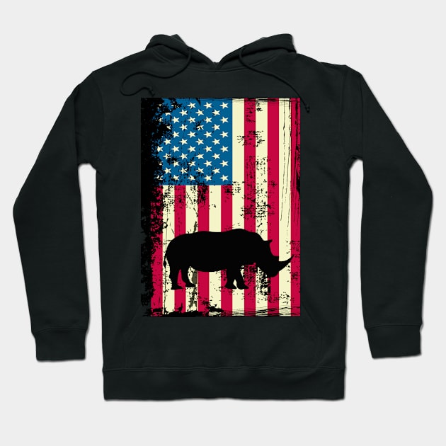 Rhinoceros American Flag USA Patriotic 4th Of July Gifts Hoodie by KittleAmandass